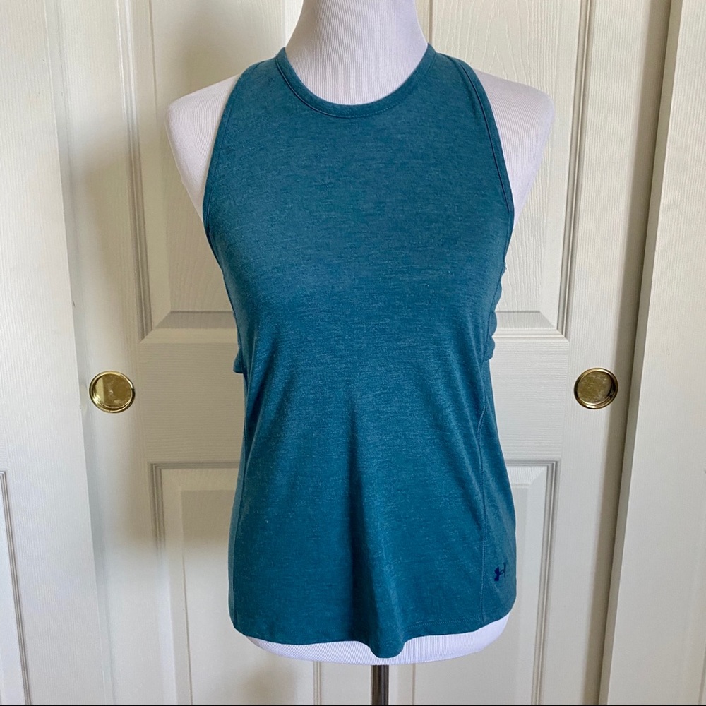 Under Armour Teal Heather Cut Out Loose Fit Racerback Tank Womens Sz XS